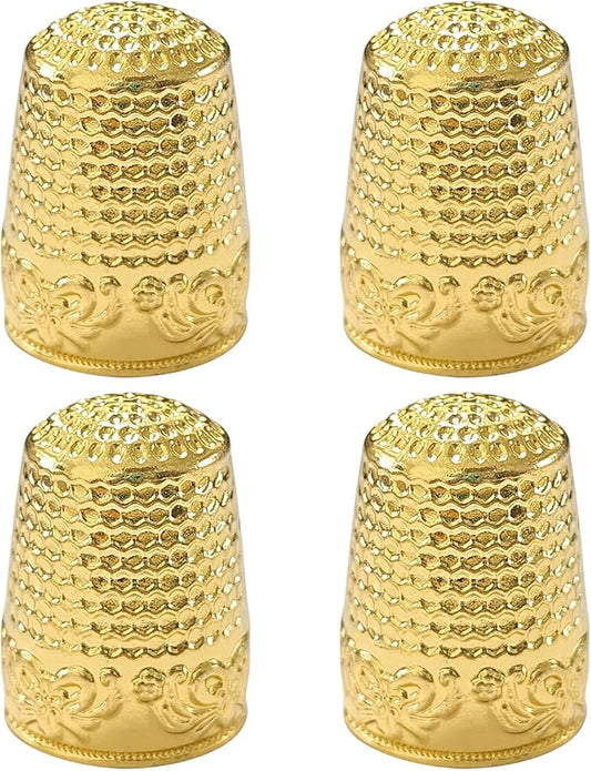 FR 4Pcs Sewing Thimbles, Metal Thimbles for Hand Sewing Finger Protector Knitting Needlework DIY Tools Gold