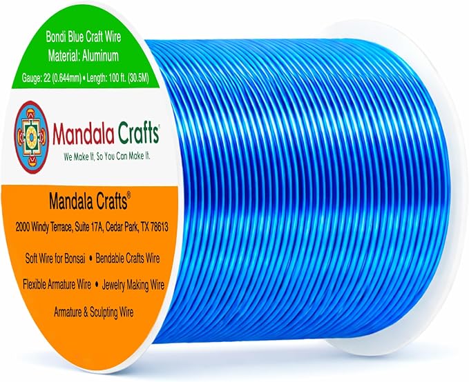 Mandala Crafts 22 Gauge Bondi Blue Anodized Aluminum Craft Wire, 100 FT | by MandalaCrafts