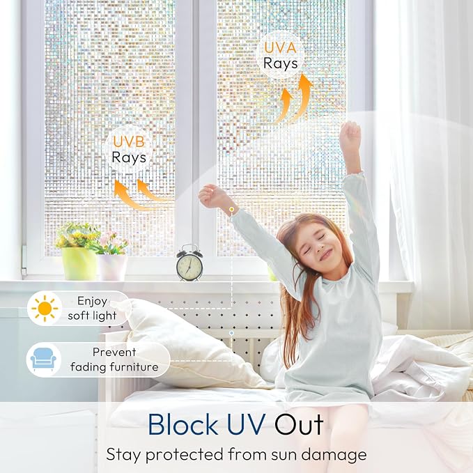 rabbitgoo Window Privacy Film, Mosaic Stained Glass Film, 17.5" x 118.1" | - Image 5