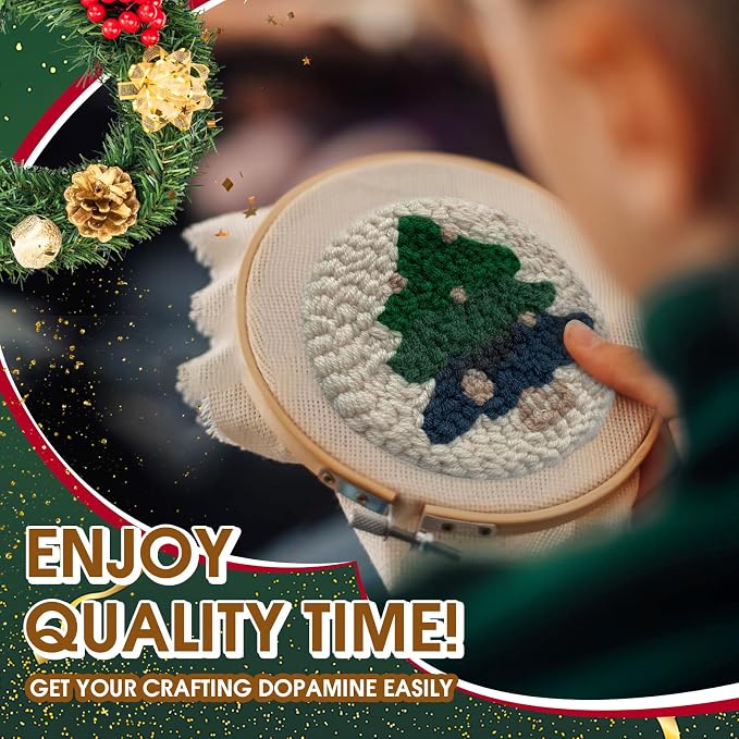yuegool 6PCS Christmas Punch Needle Coasters Kit, Easy DIY Punch Needle - Image 5