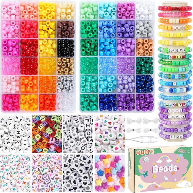 QUEFE 1900pcs, 48 Colors, Pony Beads Bracelet Making Kit, Rainbow Kandi Beads by QUEFE