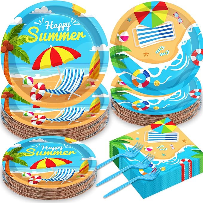 50 Guests Beach Plates and Napkins Party Supplies Summer Birthday Party by Qyeahkj