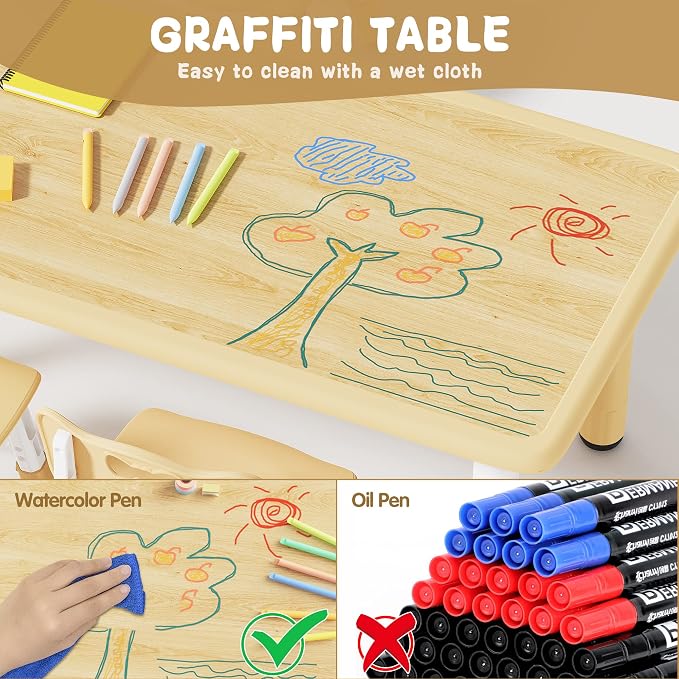 Brelley Height Adjustable Toddler Table and 4 Chairs Set, Graffiti Desktop - Image 4