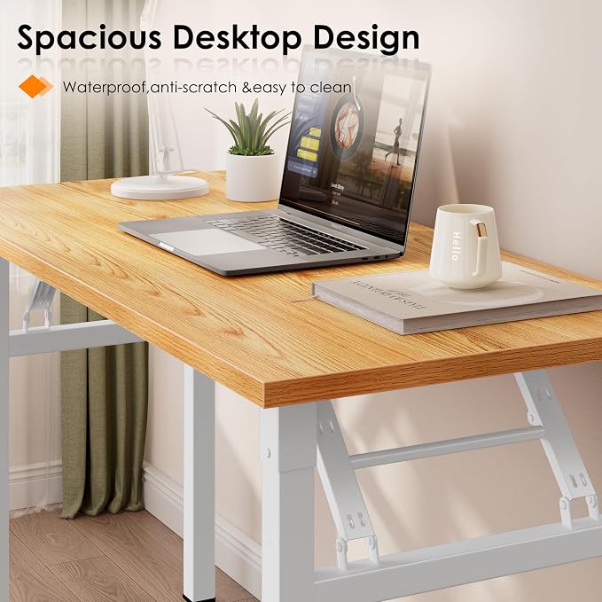 Need Small Folding Computer Desk, 35.8 Inch Writing Table, Teak & White | - Image 6