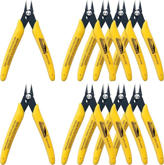 Flush Cutters, 10 Pack, 5 Inch Micro Flush Cut Pliers with Spring, Side Cut Nippers, Mini Wire Cutters Model Nippers Flush Cutters for Jewelry Making, Plastic Models, Zip Ties, Electronics