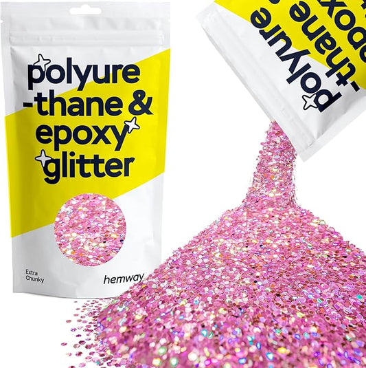 Hemway Polyurethane & Epoxy Resin Glitter 100g / 3.5oz Metallic Crystal Flake Additive for Flooring Jewelry Tumblers Glass Pigment - Extra Chunky (1/24" 0.040" 1mm) - Rose Pink Holographic