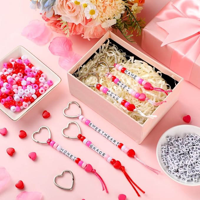 Landical 564 Pcs Mother's Day Keychain Craft DIY Heart Bead Keychain Making Kit - Image 3