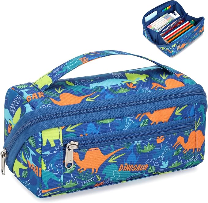 Large Pencil Case for Boys, Durable Pencil Pouch for School, Wide Opening Soft by BrainyBees