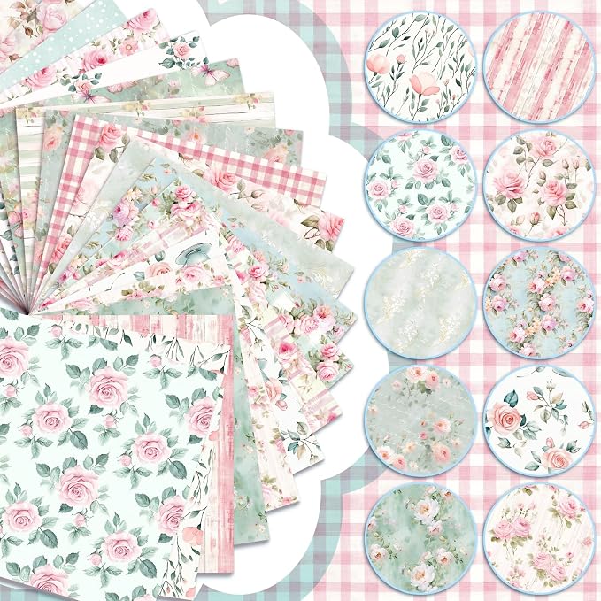 HunnmingRe 20 Pcs 10''x10'' Floral Greenery Quilting Fabric Square Watercolor - Image 6