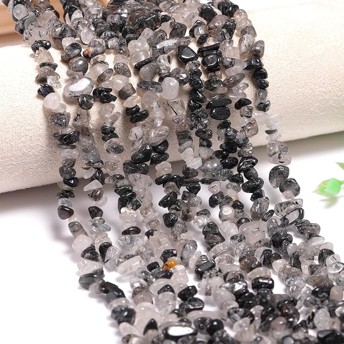 200 Pcs Black Rutilated Quartz Chip Beads by DQJRJTJewelryMakingCraftsSupplies