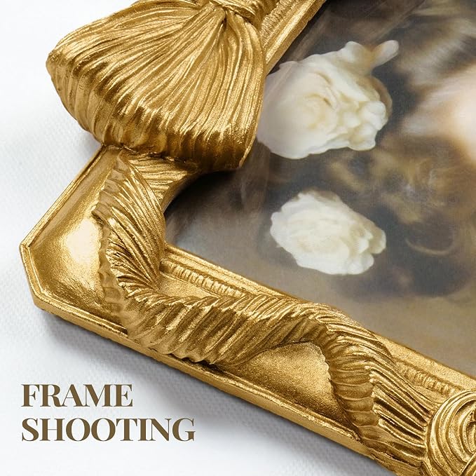 Cuspin 4x6 Gold Picture Frame Bow Frames, Vintage 4 by 6 Photo Frame - Image 4