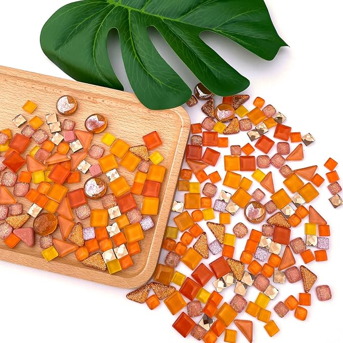 LITMIND 1.1LB Orange Mixed Irregular Crystal Glass Mosaic Tiles - Image 5