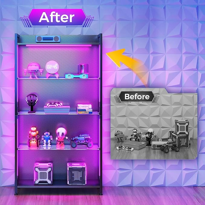 AODK Display Case with LED Lights, Display Cabinet with Glass Storage Shelves - Image 5