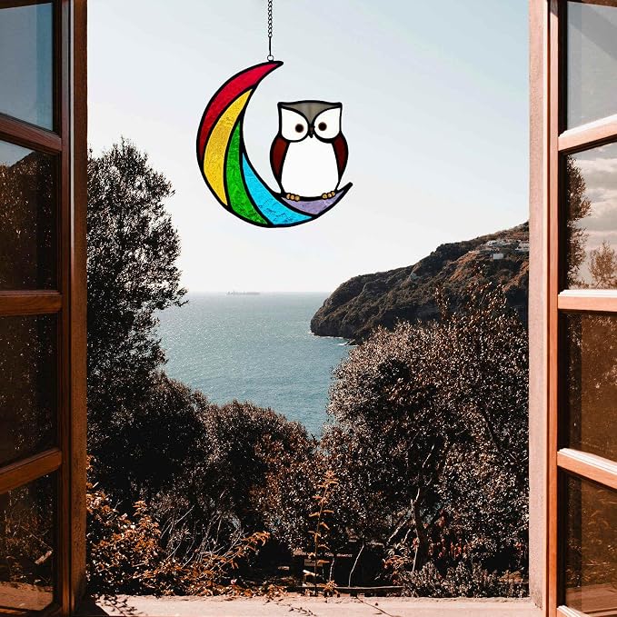 Stained Glass Owl Suncatcher Window Hanging Ornament, Stained Glass Birds - Image 4