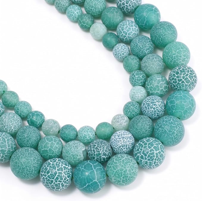 48pcs Natural Matte Green Oxidized Gemstone Beads，8mm Frosted Round Loose Stone by Yochus