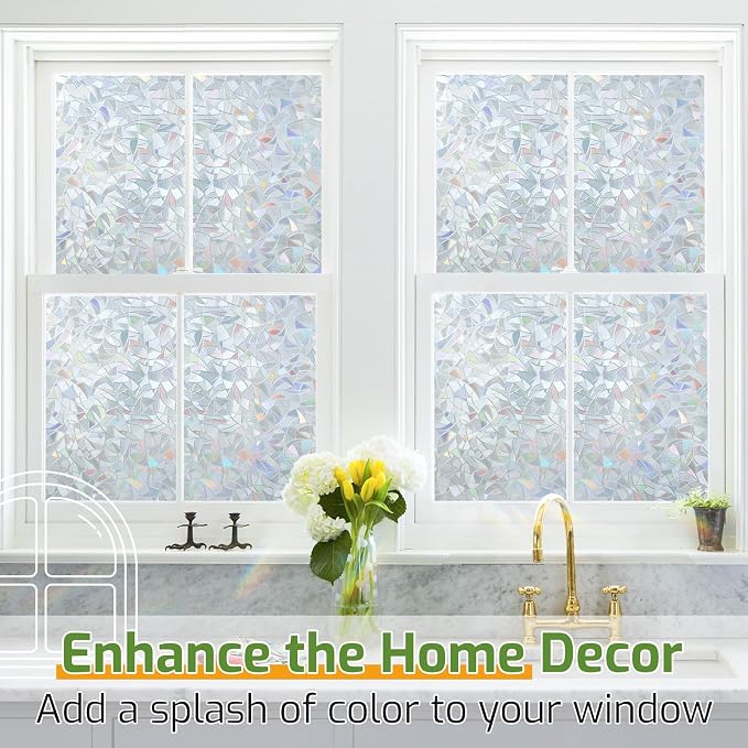 LUTE Rainbow Window Privacy Film, Stained Cling, 35.4" x 157.4" | 3D Decorative - Image 9