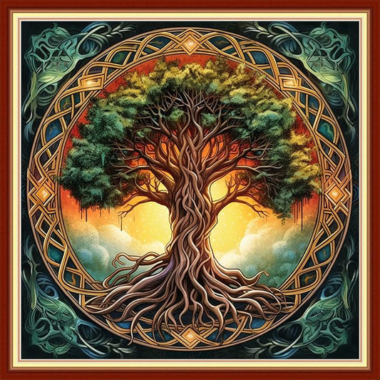 Foxhool Beginners Cross Stitch Kits Stamped Full Range of Embroidery Kits for Adults DIY Cross Stitches kit Embroidery Patterns for Needlepoint kit-Magic Tree 18x18 inch