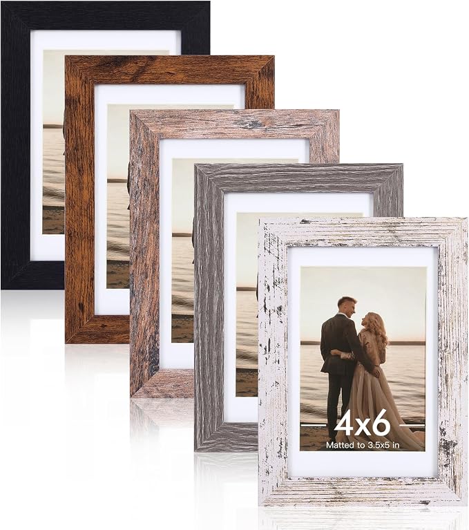 Fixwal 4x6 Picture Frames Set of 5, Vintage Multicolour Photo Frames by Fixwal