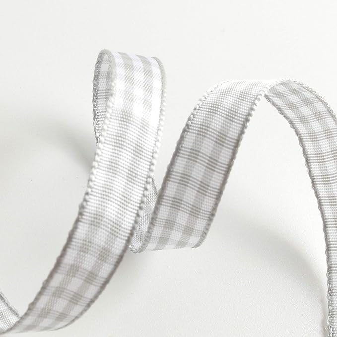 Gray Gingham Plaid Checked Ribbon 25 Yards Each Roll 100% Polyester (3/8",Gray)