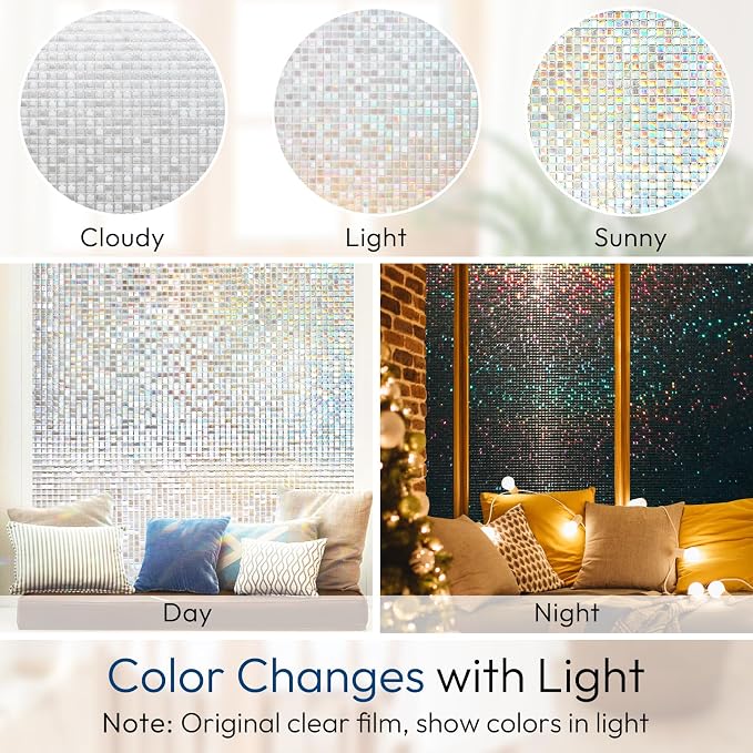 rabbitgoo Window Privacy Film, Mosaic Stained Glass Film, 23.6" x 118.1" | - Image 4