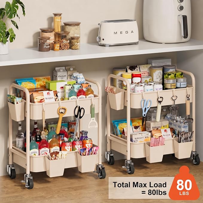 2 Tier Small Rolling Cart Metal - Image 3