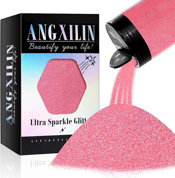High Capacity 260g Iridescent Fine Glitter Shaker Bottle for Epoxy Resin DIY Craft, Rainbow Nail Art Face Body Tumbler Making (IRI Pink)