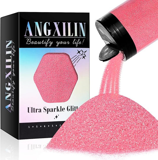 High Capacity 260g Iridescent Fine Glitter Shaker Bottle for Epoxy Resin DIY Craft, Rainbow Nail Art Face Body Tumbler Making (IRI Pink)