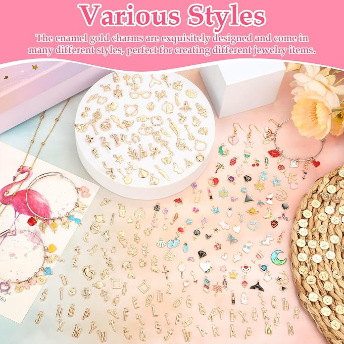 Flasoo 304Pcs Gold Charms for Jewelry Making, Keychains and Crafts - Image 5