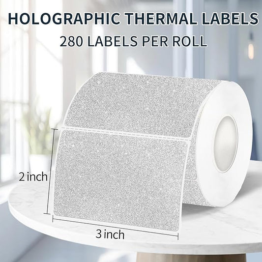 2" x 3" Glitter Silver Thermal Label Stickers,Waterproof Thermal Printer Sticker Labels for Gift Wrapping, Self-Adhesive Name Price Tag DIY Custom Logo Design (280 pcs,Silver)