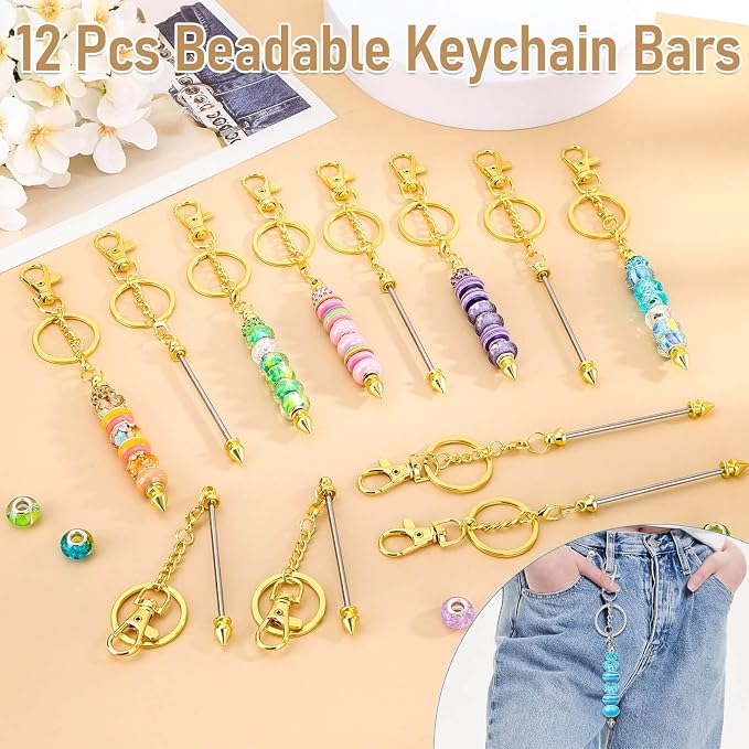 ROADPLUM 12 Pcs Beadable Keychain Bar, Alloy Blank Key Chain Accessories Bulk - Image 5