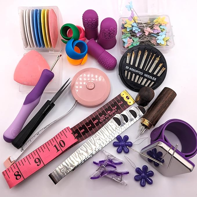 Hand Sewing Essential Kit | Featuring THIK-Grip Thimble [3 Sizes] | Including Needles (55) - Fabric Clips (4) - Pins (100) & More Supplies
