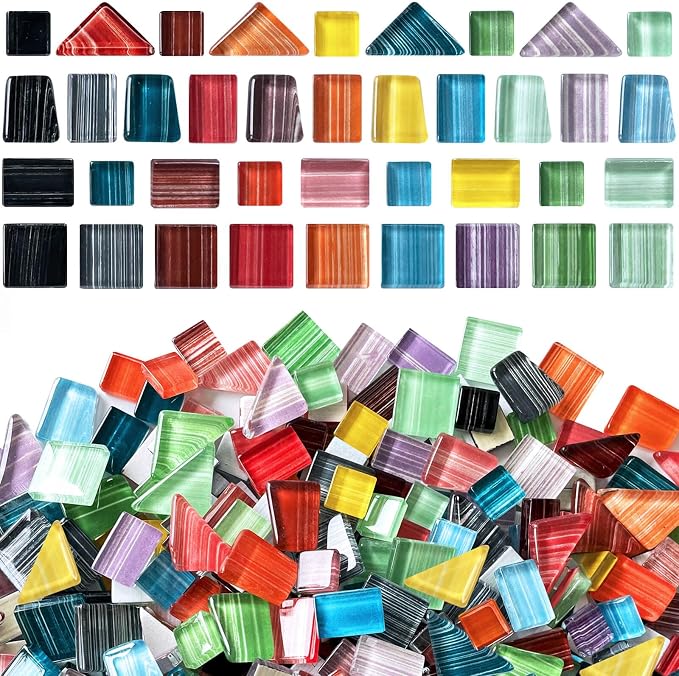 LITMIND 1.1LB Striped Crystal Glass Mosaic Tiles – Rainbow Mix Assorted Shapes by LITMIND