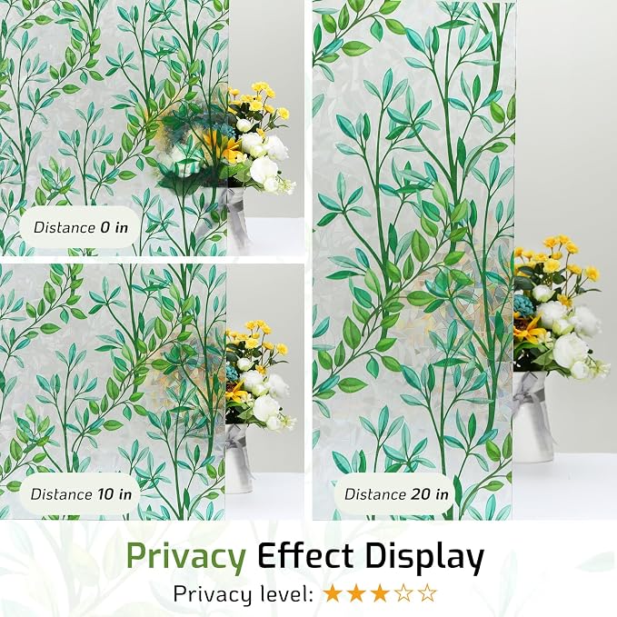 LUTE Stained Glass Window Privacy Film, Leaf Rainbow, 35.4" X 157.4" | No Glue - Image 7