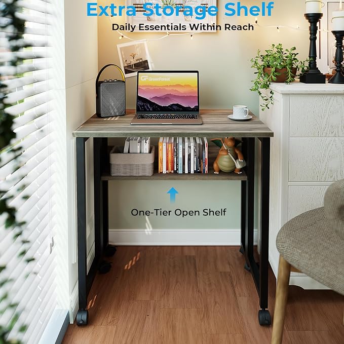 GreenForest Folding Desk with Wheels, 24.8" Rolling Table - Image 5