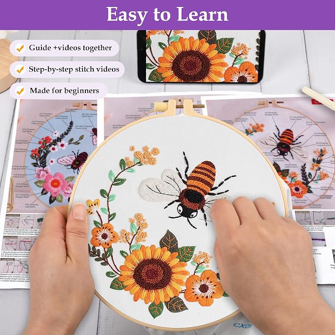 Uniartfy 3 Pack Bee Flower Embroidery Kits - Image 3