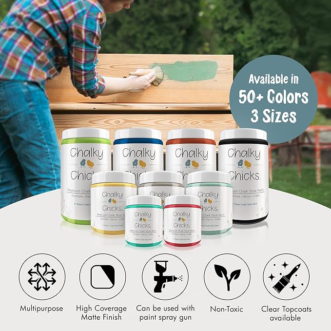 Chalky Chicks All-in-One Chalk Paint for Furniture or Cabinet - 16 Fl Oz - Matte Finish Y Blue (Medium Blue) for Metal, Wood Furniture Paint - No Sanding All-in-One for Home Decor & Crafts, USA Made