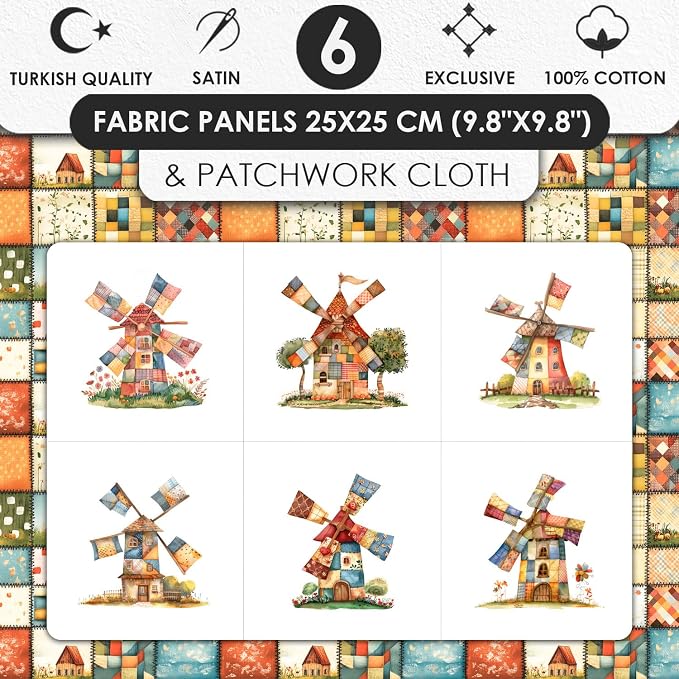 Patchwork Fabric Panel with Windmill Designs – 100% Cotton Satin, 6 Printed - Image 3
