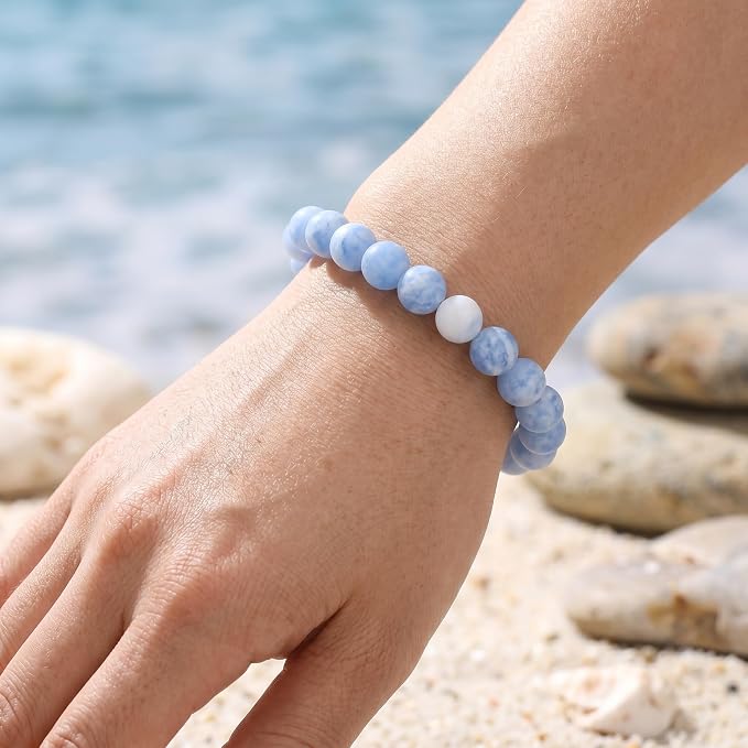 60pcs Natural Matte Light Blue Gemstone Beads，6mm Frosted Round Loose Stone - Image 6