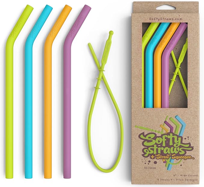 Softy Straws Wide Premium Reusable Silicone Drinking Straws + Patented Straw by SoftyStraws