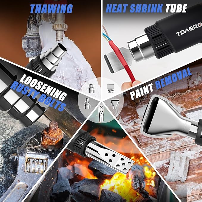 Heat Gun for crafting 1800W, 122℉~1202℉ Variable Temperature Control with 2-Temp Settings 4 Nozzles, 1.5s Fast Heating Blue Heat Gun for Resin, Shrink PVC Tubing/Wrapping/Crafts and Vinyl Wrap