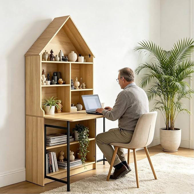 FNK Folding Desk with Storage Shelves, Narrow Foldable Desk | Convertible - Image 7