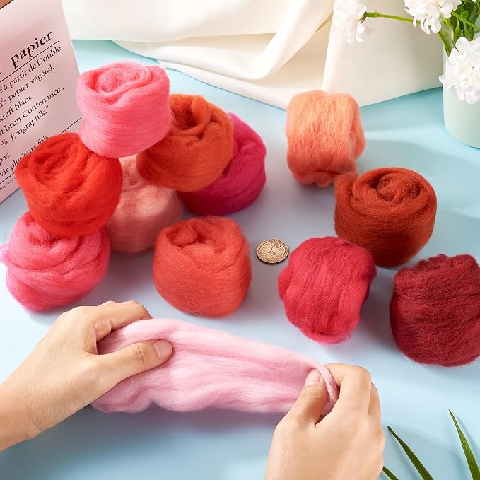 FASHEWELRY 2.1 OZ Needle Felting Wool Roving Set Pink Theme Nature Wool Roving - Image 6