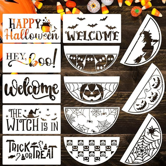 Halloween Stencils for Painting on Wood 12inch Large Halloween Stencil Hey Boo Witches Spider Bats Ghost Draw Templates for Porch Hanger Doormat Fabrics DIY Crafts Decor