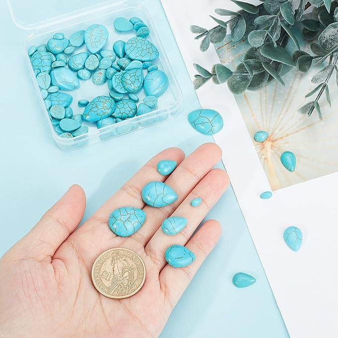 arricraft 80 Pcs Cracked Stone Cabochon, 8 Size Teardrop Shape Gemstones Beads - Image 3