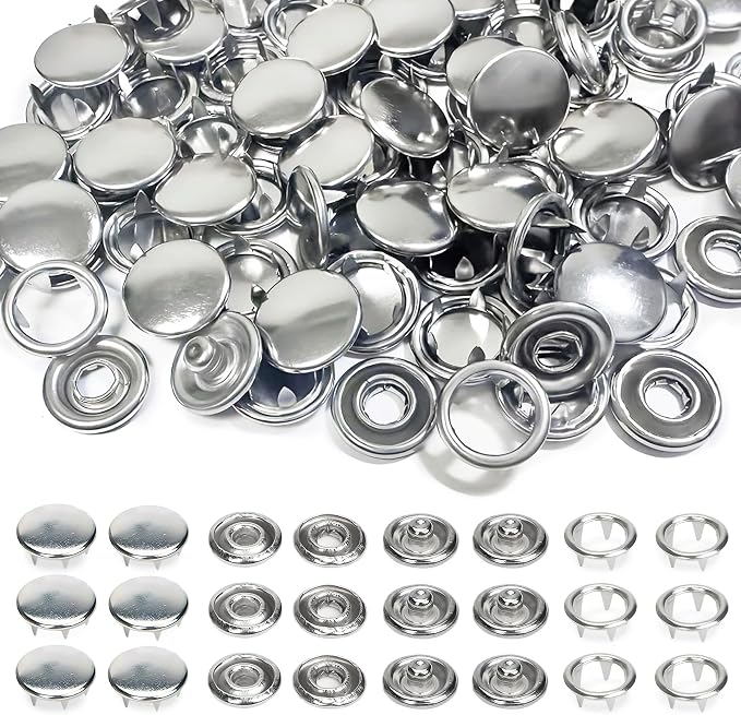100 Sets Metal Snap Buttons, Sterling Silver Solid Sewing Snaps by Unknown