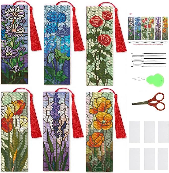 NEGEKFKX 6 Pcs Cross Stitch Bookmark Kit by NEGEKFKX