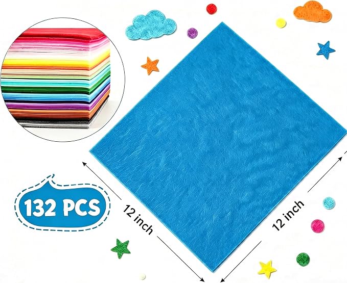 12x12Inch 132Pcs Felt Sheets for Crafts, 40 Colors Craft Supplies, 1mm Thick - Image 2