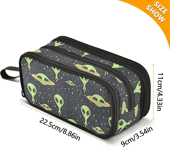 Green Aliens Space Pencil Case Box Boys Girls Large Pencil Pouch Zipper - Image 7
