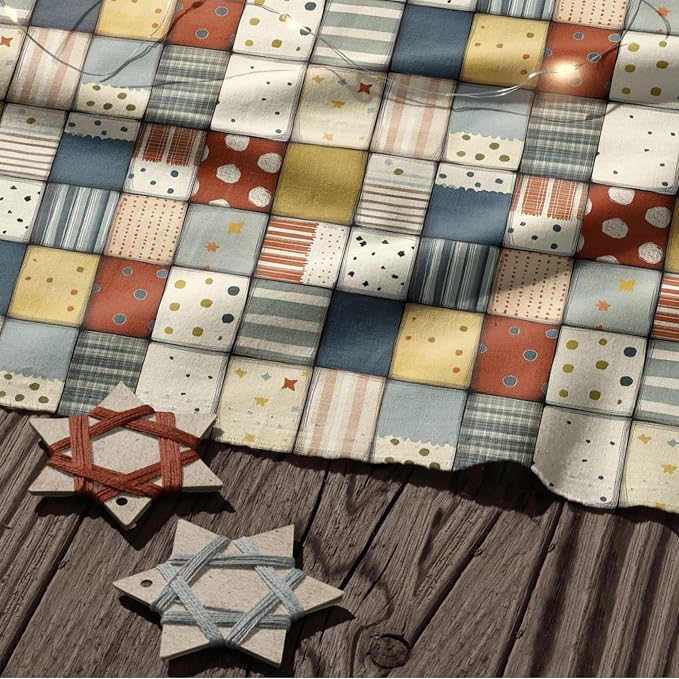 Soft Neutral Patchwork Cotton Fabric Panel 61 x 36.6 Inches, Minimal Geometric - Image 8