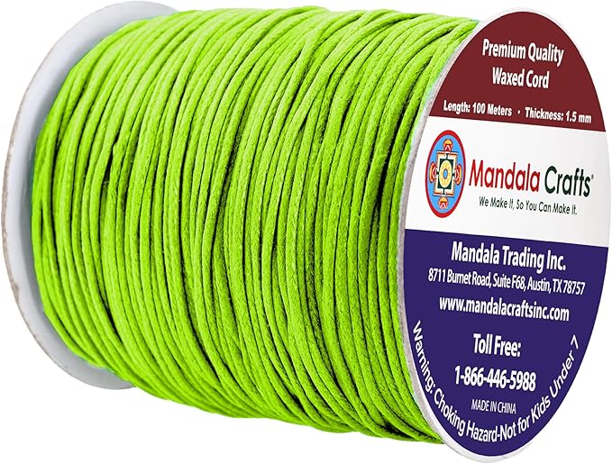 Mandala Crafts 1.5mm 109 Yards Yellow Green Cotton Waxed Cord for Jewelry Making Bracelet Cord Waxed String - Beading String Thread Jewelry Cords for Necklaces String
